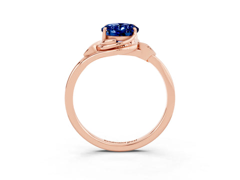 Rose gold Oval Cut Blue Sapphire Solitaire Ring with Twist Band and Four-Prong Setting_27