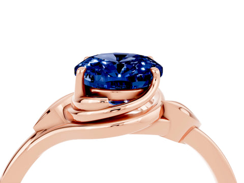 Rose gold Oval Cut Blue Sapphire Solitaire Ring with Twist Band and Four-Prong Setting_28