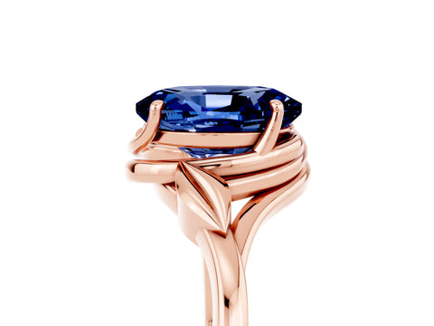 Rose gold Oval Cut Blue Sapphire Solitaire Ring with Twist Band and Four-Prong Setting_29