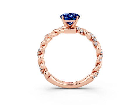 Rose gold Oval Cut Blue Sapphire Solitaire Ring with Twisted Band and Pavé Accents_3