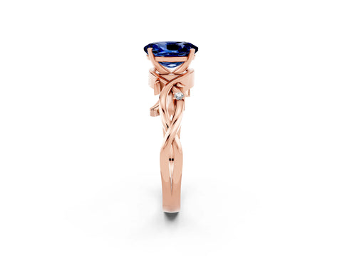 Rose gold Oval Cut Blue Sapphire Solitaire Ring with Twisted Band and Prong Setting_2