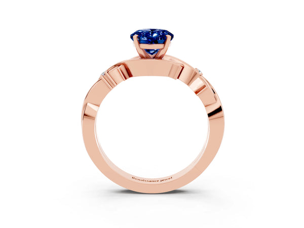 Rose gold Oval Cut Blue Sapphire Solitaire Ring with Twisted Band and Prong Setting
