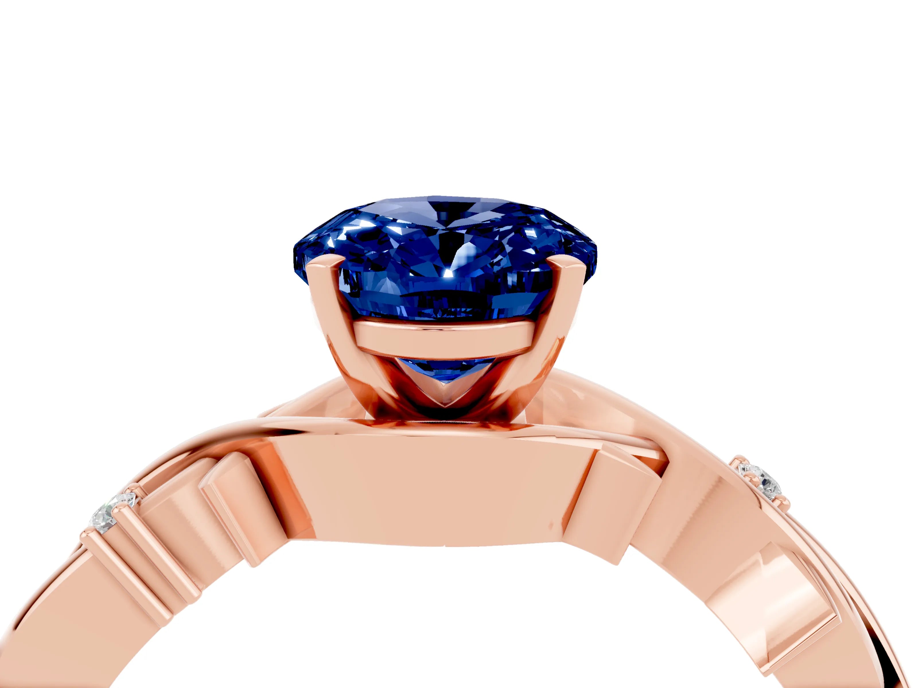 Rose gold Oval Cut Blue Sapphire Solitaire Ring with Twisted Band and Prong Setting_4