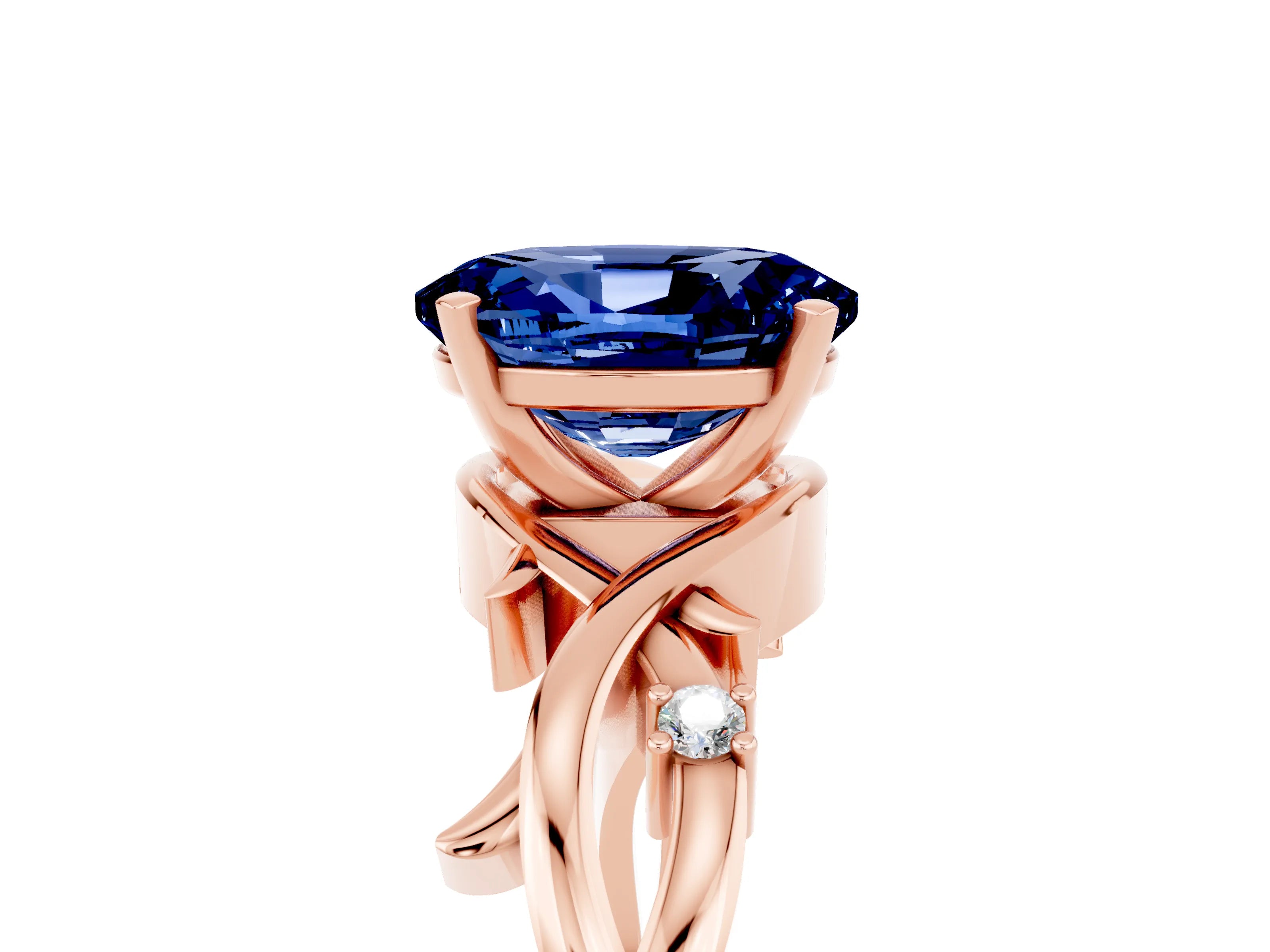 Rose gold Oval Cut Blue Sapphire Solitaire Ring with Twisted Band and Prong Setting_5