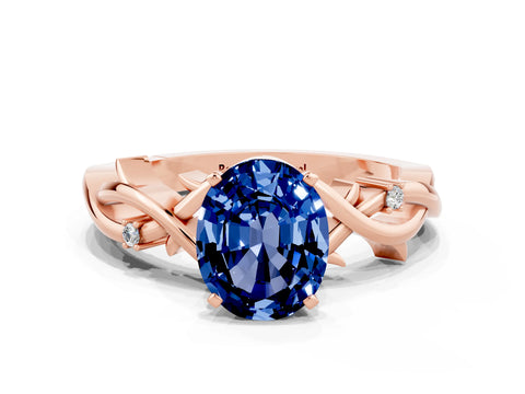 Rose gold Oval Cut Blue Sapphire Solitaire Ring with Twisted Band and Prong Setting