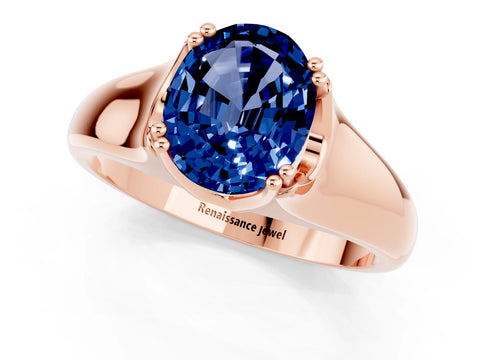 Rose gold Oval Cut Blue Sapphire Solitaire Ring with Wide Band and Prong Setting_1