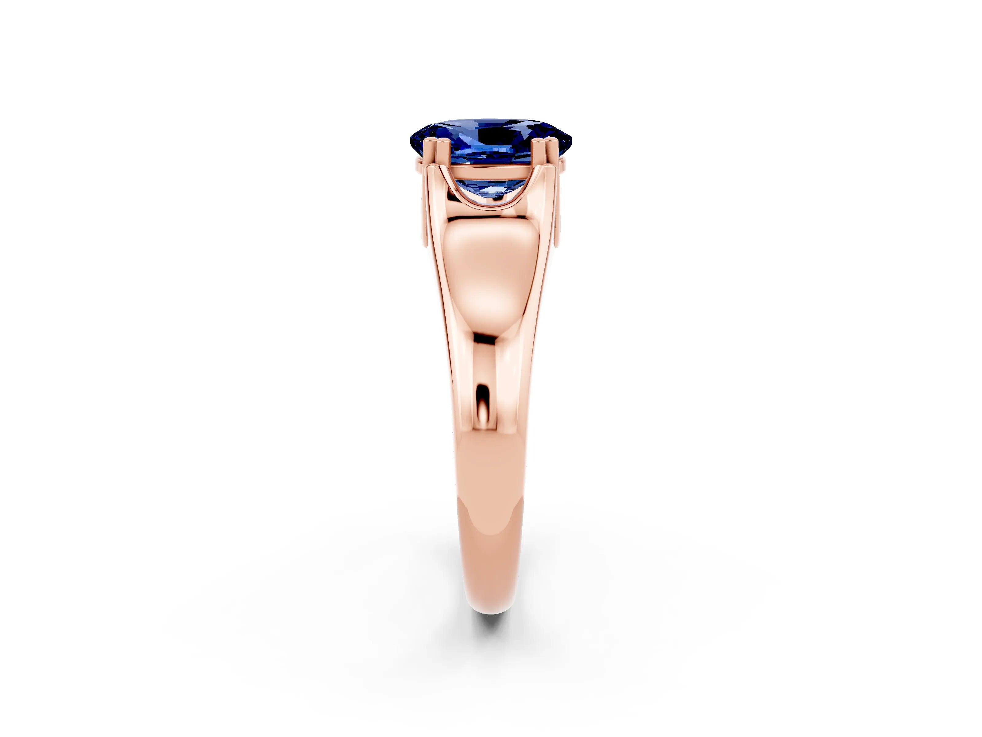 Rose gold Oval Cut Blue Sapphire Solitaire Ring with Wide Band and Prong Setting_2