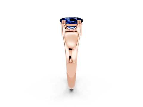 Rose gold Oval Cut Blue Sapphire Solitaire Ring with Wide Band and Prong Setting_2