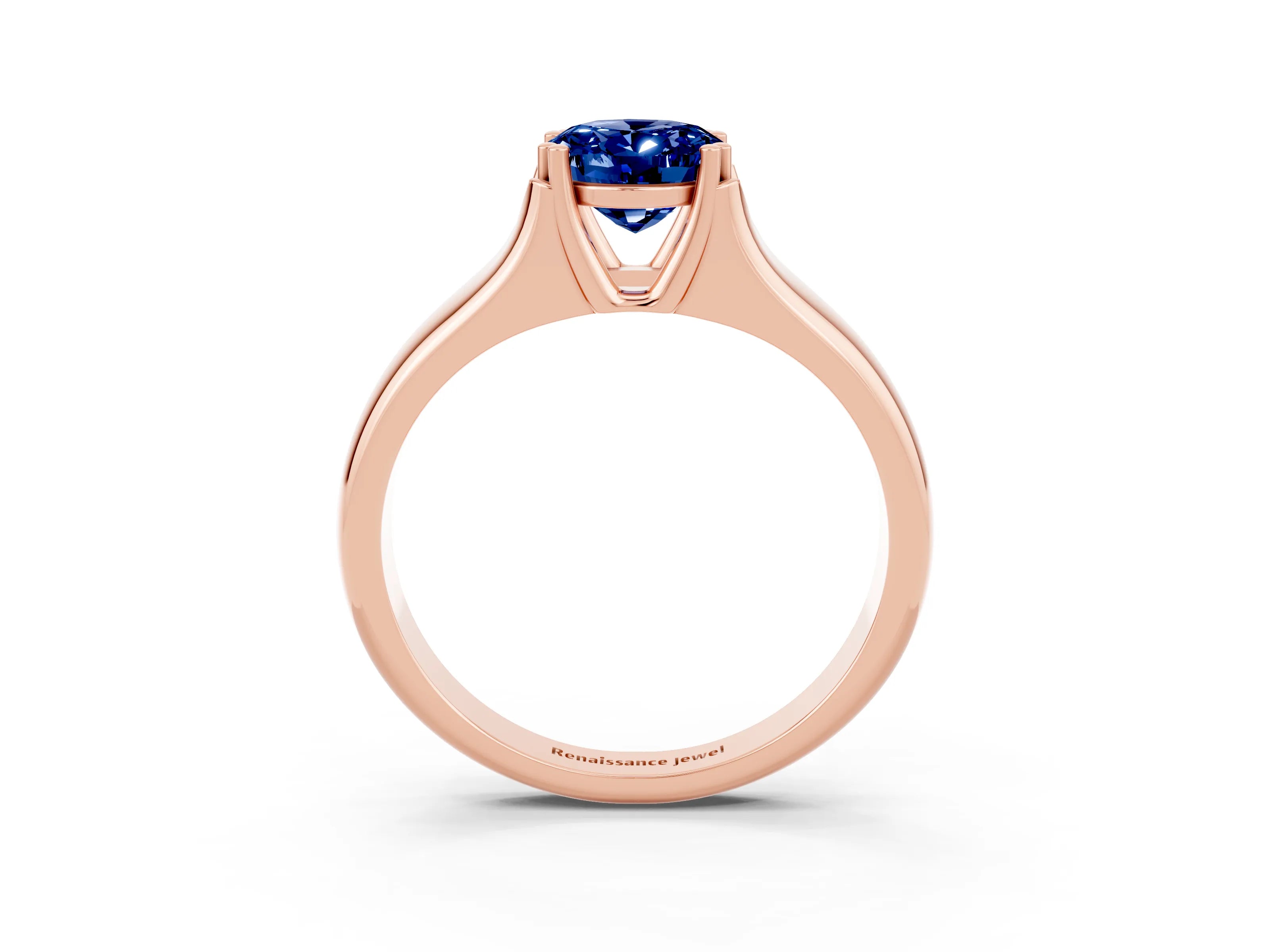 Rose gold Oval Cut Blue Sapphire Solitaire Ring with Wide Band and Prong Setting_3