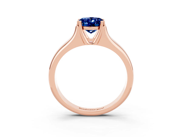 Rose gold Oval Cut Blue Sapphire Solitaire Ring with Wide Band and Prong Setting