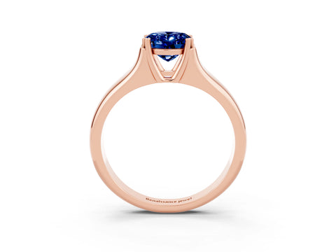Rose gold Oval Cut Blue Sapphire Solitaire Ring with Wide Band and Prong Setting_3