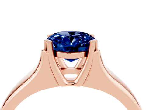 Rose gold Oval Cut Blue Sapphire Solitaire Ring with Wide Band and Prong Setting_4