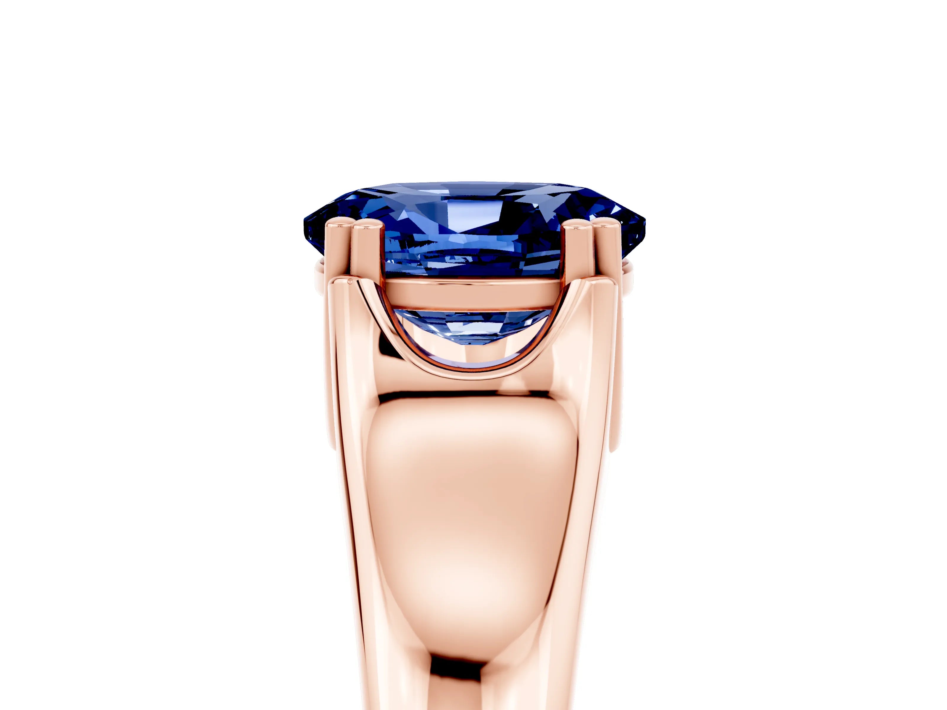 Rose gold Oval Cut Blue Sapphire Solitaire Ring with Wide Band and Prong Setting_5