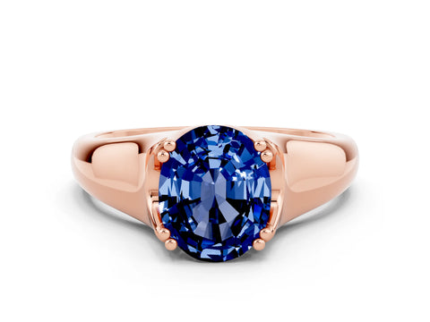 Rose gold Oval Cut Blue Sapphire Solitaire Ring with Wide Band and Prong Setting