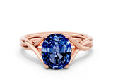 Rose gold Oval Cut Blue Sapphire Solitaire Twist Band Prong Setting Ring_48