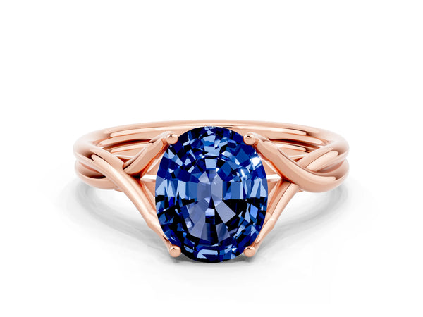 Rose gold Oval Cut Blue Sapphire Solitaire Twist Band Prong Setting Ring