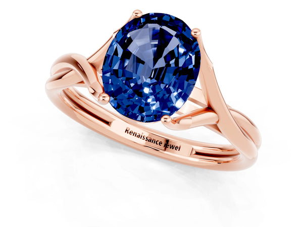 Rose gold Oval Cut Blue Sapphire Solitaire Twist Band Prong Setting Ring