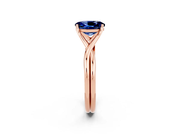 Rose gold Oval Cut Blue Sapphire Solitaire Twist Band Prong Setting Ring