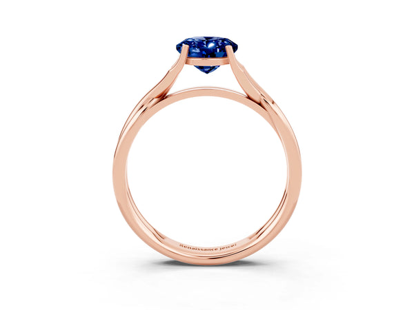 Rose gold Oval Cut Blue Sapphire Solitaire Twist Band Prong Setting Ring
