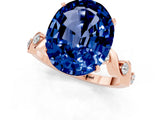 Rose gold Oval Cut Blue Sapphire Solitaire Twisted Band with Round  Accents and Prong Setting_13