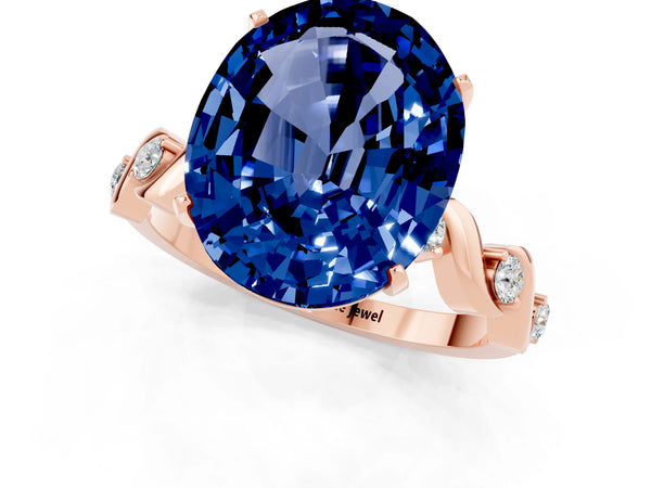 Rose gold Oval Cut Blue Sapphire Solitaire Twisted Band with Round  Accents and Prong Setting