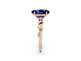 Rose gold Oval Cut Blue Sapphire Solitaire Twisted Band with Round  Accents and Prong Setting_14
