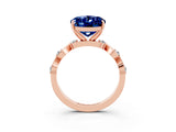Rose gold Oval Cut Blue Sapphire Solitaire Twisted Band with Round  Accents and Prong Setting_15