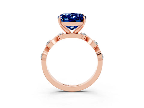 Rose gold Oval Cut Blue Sapphire Solitaire Twisted Band with Round  Accents and Prong Setting_15