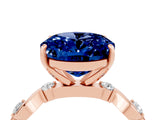 Rose gold Oval Cut Blue Sapphire Solitaire Twisted Band with Round  Accents and Prong Setting_16