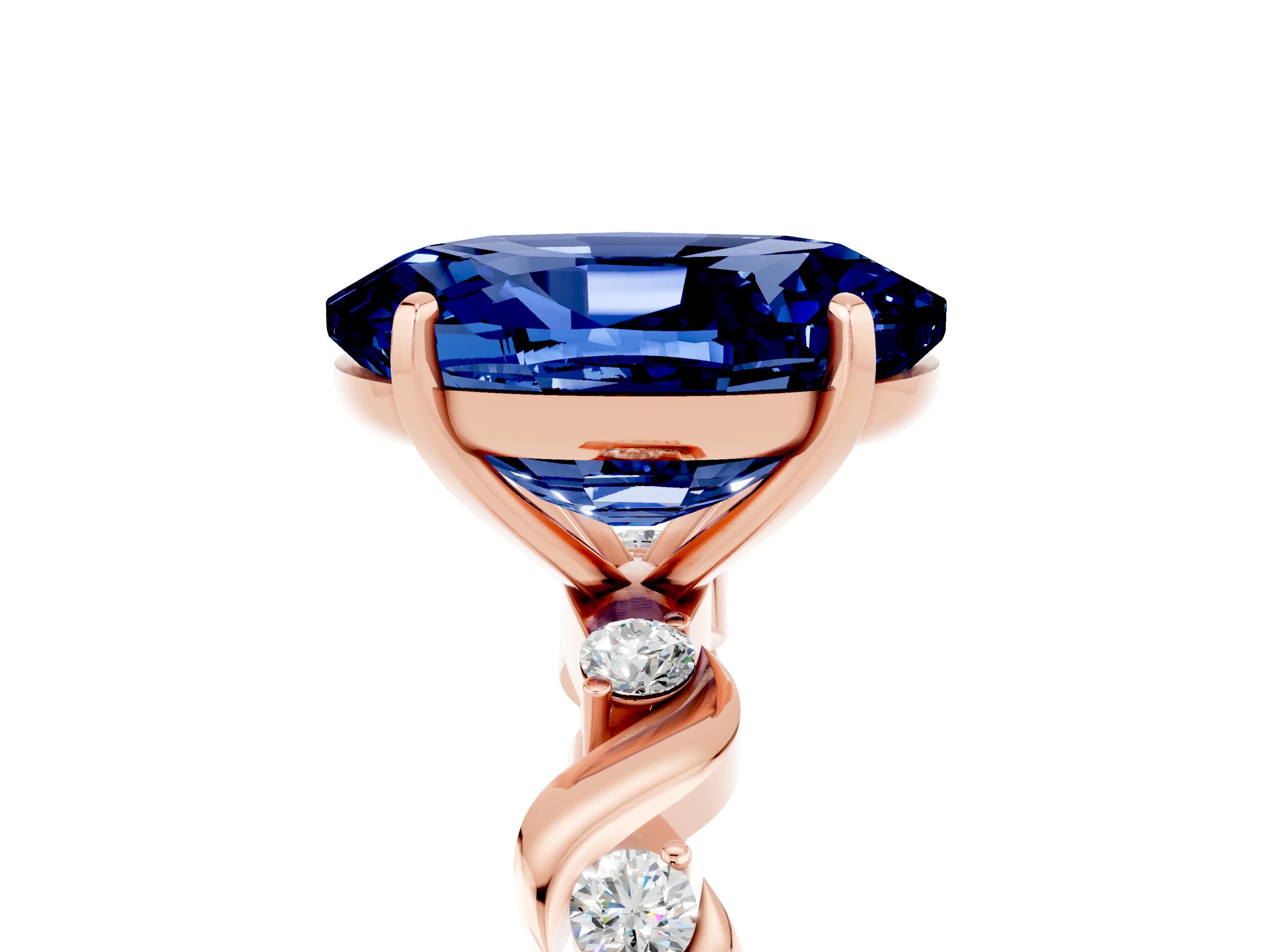 Rose gold Oval Cut Blue Sapphire Solitaire Twisted Band with Round  Accents and Prong Setting_17