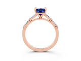 Rose gold Oval Cut Blue Sapphire Solitaire with Side Baguettes and Channel Set Band_3