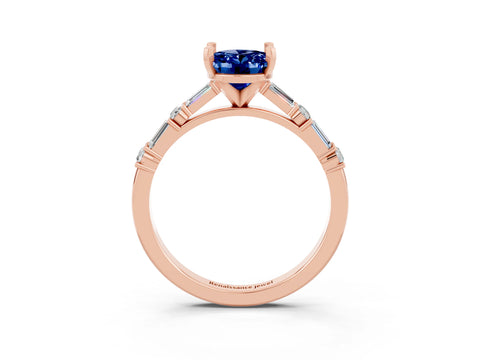 Rose gold Oval Cut Blue Sapphire Solitaire with Side Baguettes and Channel Set Band_3