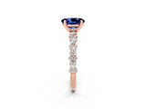 Rose gold Oval Cut Blue Sapphire Solitaire with Side Stones, Pave Band, Four-Prong Setting_26