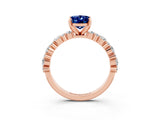 Rose gold Oval Cut Blue Sapphire Solitaire with Side Stones, Pave Band, Four-Prong Setting_27