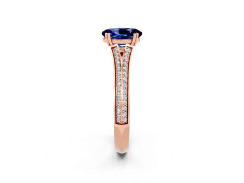 Rose gold Oval Cut Blue Sapphire Split Shank Engagement Ring with Pavé Band_2