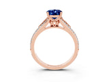 Rose gold Oval Cut Blue Sapphire Split Shank Engagement Ring with Pavé Band_3