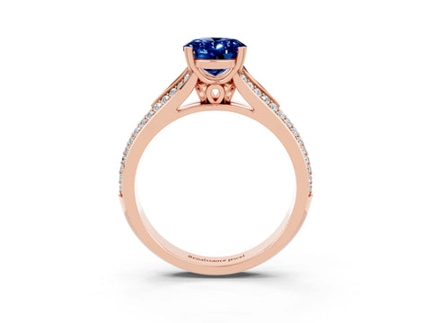 Rose gold Oval Cut Blue Sapphire Split Shank Engagement Ring with Pavé Band_3