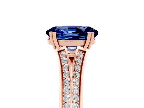 Rose gold Oval Cut Blue Sapphire Split Shank Engagement Ring with Pavé Band_5