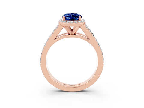 Rose gold Oval Cut Blue Sapphire Split Shank Halo Ring with Four-Prong Setting_15