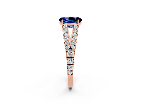 Rose gold Oval Cut Blue Sapphire Split Shank Pavé Engagement Ring with Four-Prong Setting_14