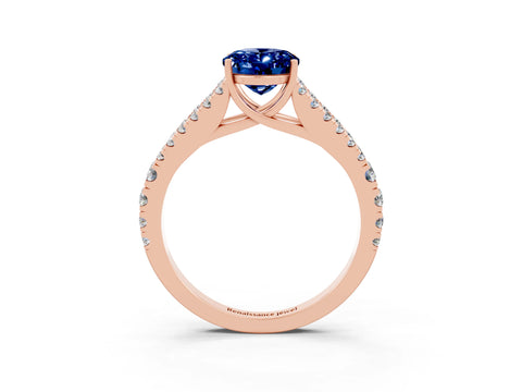Rose gold Oval Cut Blue Sapphire Split Shank Pavé Engagement Ring with Four-Prong Setting_15