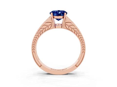 Rose gold Oval Cut Blue Sapphire Split Shank Ring with Pavé Band and Four-Prong Setting_3