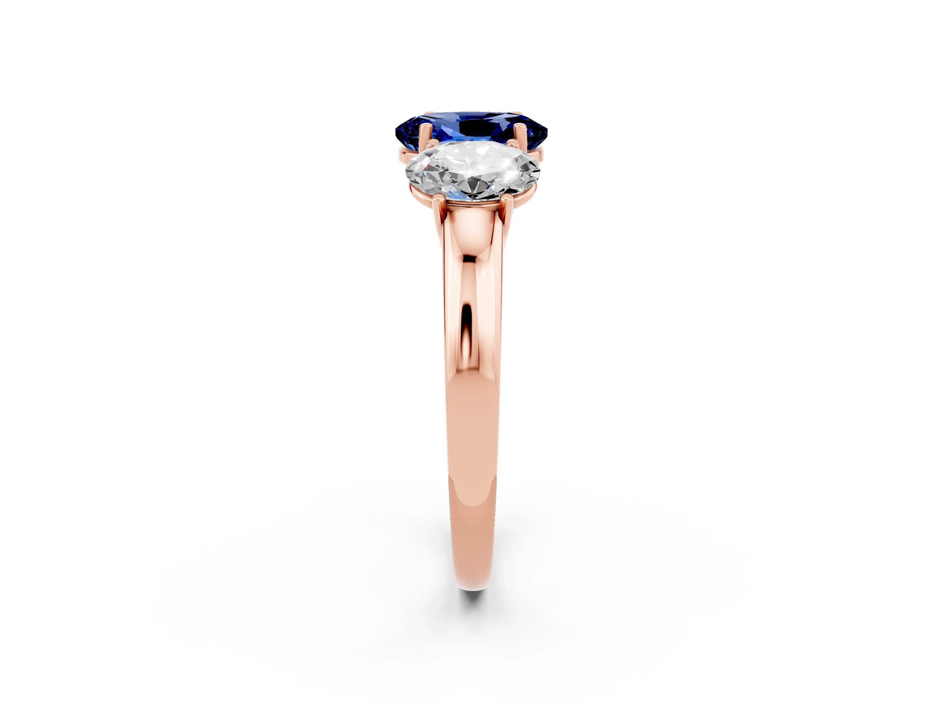 Rose gold Oval Cut Blue Sapphire Three-Stone Ring with Four-Prong Setting and Classic Band_2