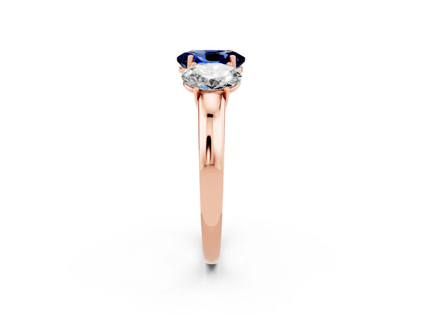 Rose gold Oval Cut Blue Sapphire Three-Stone Ring with Four-Prong Setting and Classic Band