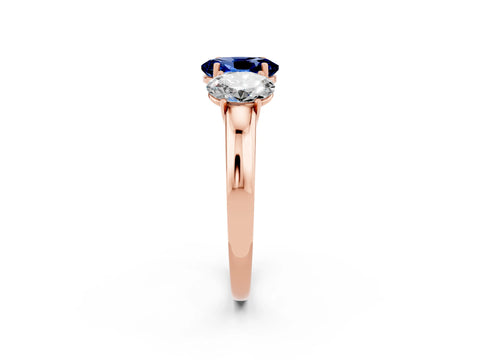 Rose gold Oval Cut Blue Sapphire Three-Stone Ring with Four-Prong Setting and Classic Band_2