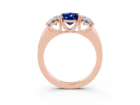 Rose gold Oval Cut Blue Sapphire Three-Stone Ring with Four-Prong Setting and Classic Band_3