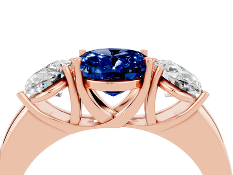 Rose gold Oval Cut Blue Sapphire Three-Stone Ring with Four-Prong Setting and Classic Band_4