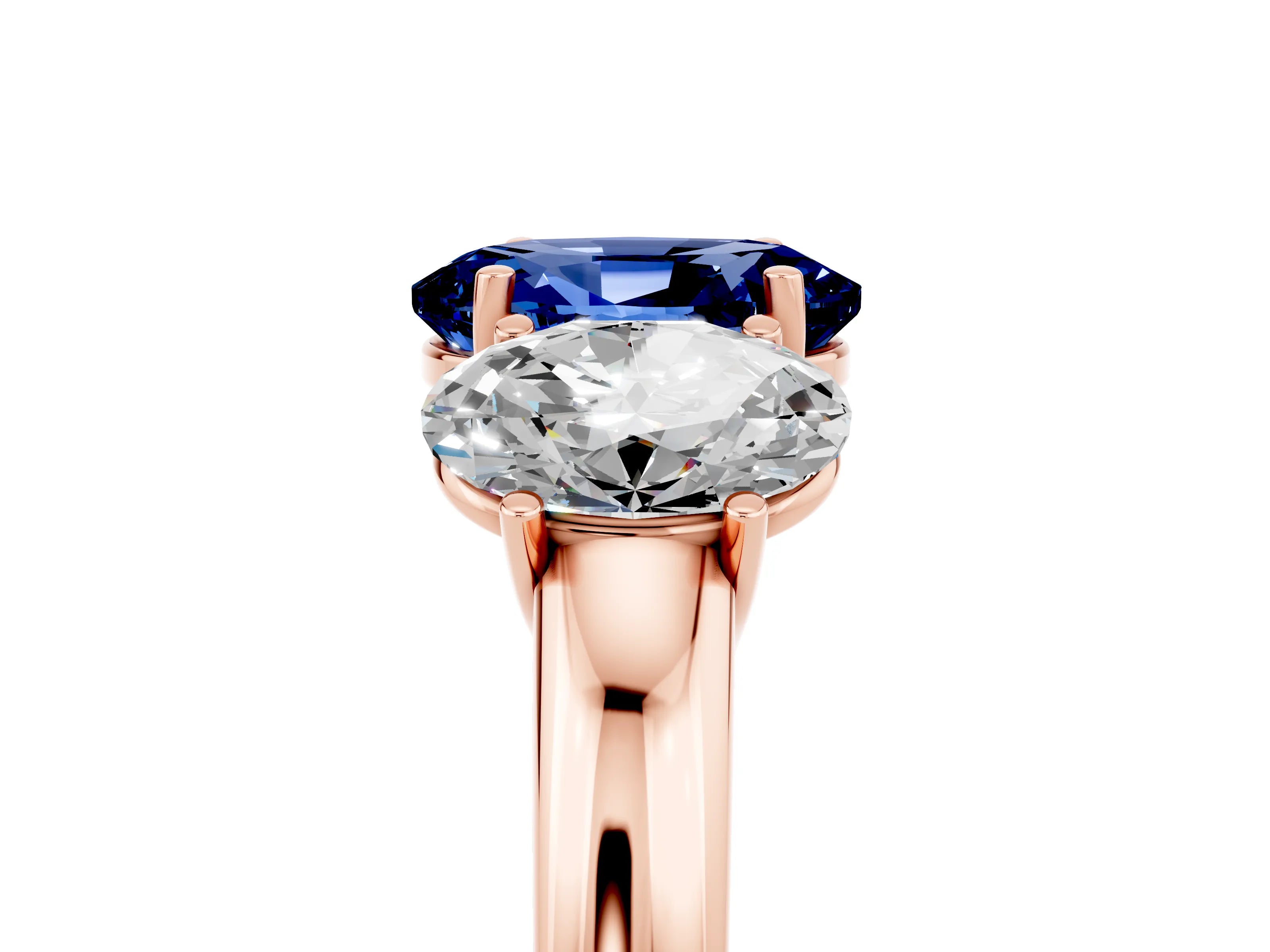 Rose gold Oval Cut Blue Sapphire Three-Stone Ring with Four-Prong Setting and Classic Band_5