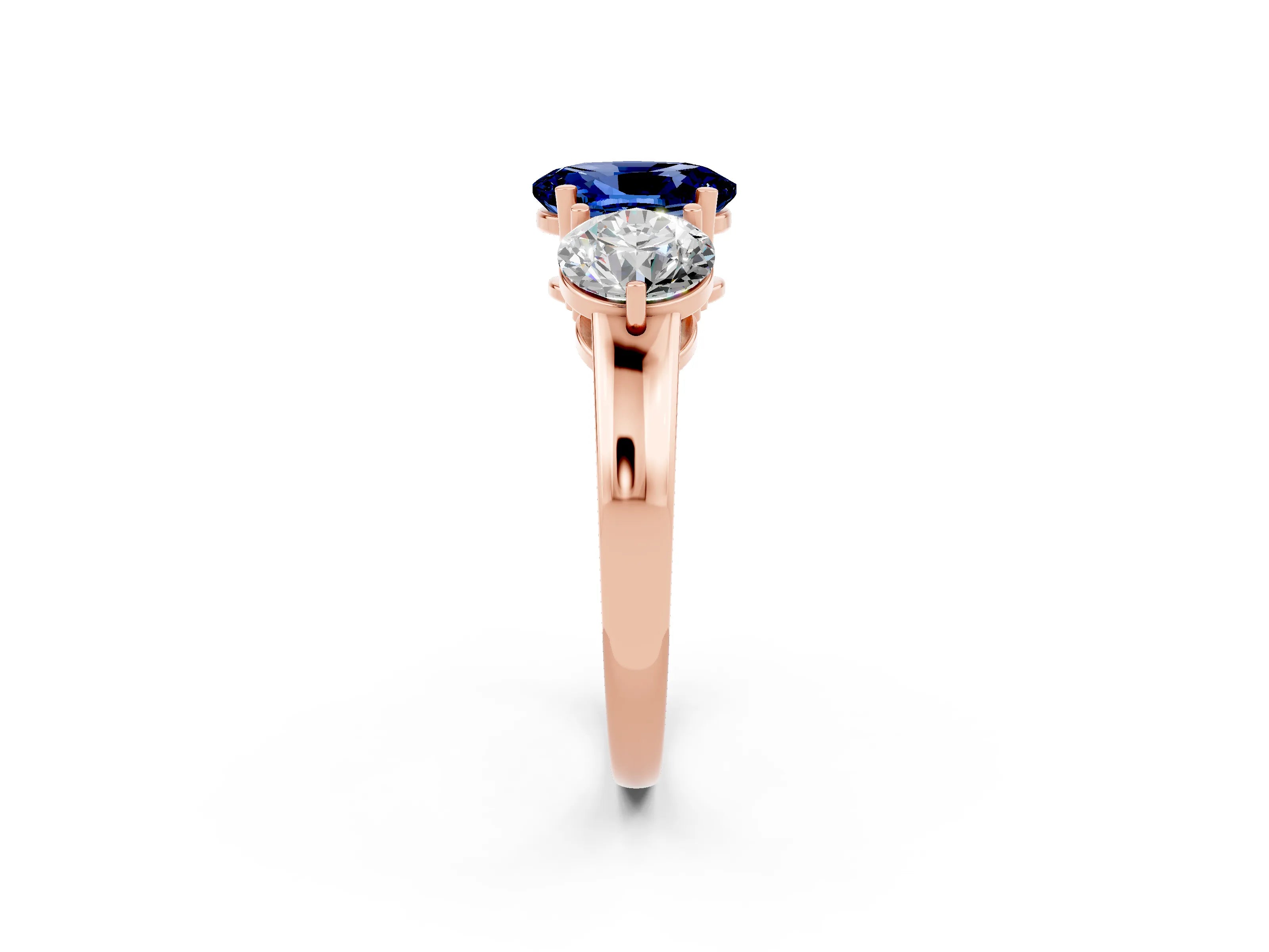 Rose gold Oval Cut Blue Sapphire Three-Stone Ring with Prong Setting and Classic Band_2