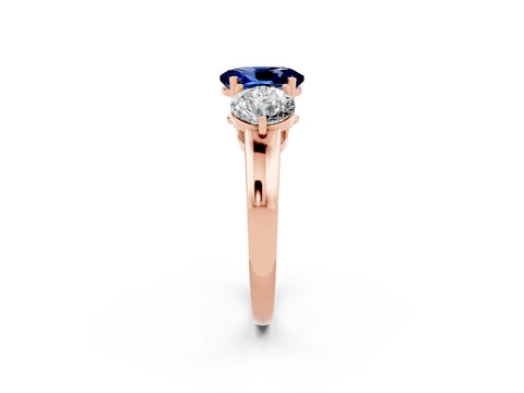 Rose gold Oval Cut Blue Sapphire Three-Stone Ring with Prong Setting and Classic Band_2